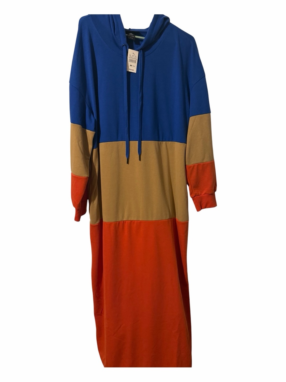 Never worn Colorblock Hooded Maxi Dress - Blue, Tan & Orange